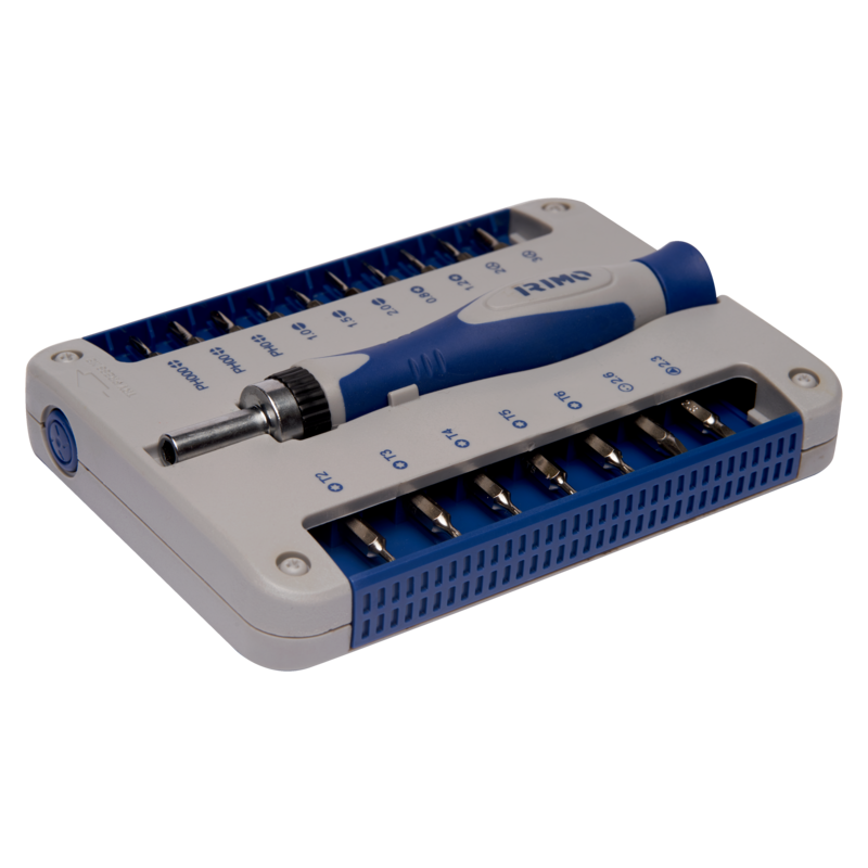 Juego de destornilladores de precisión con portapuntas de carraca y 17 puntas