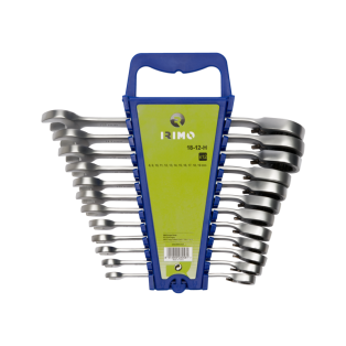 Juego de llaves combinadas con carraca y soporte