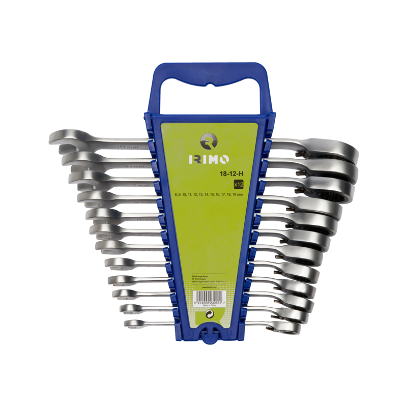 Juego de llaves combinadas con carraca y soporte