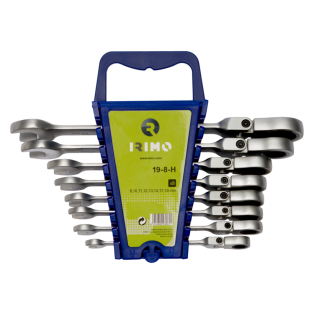 Juego de llaves combinadas flexibles con carraca y soporte