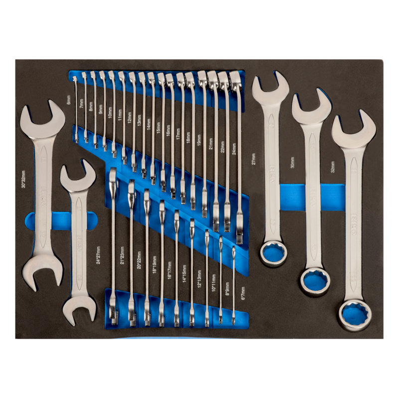 Llaves combinadas y llaves fijas en foam 3/3 (31 piezas)