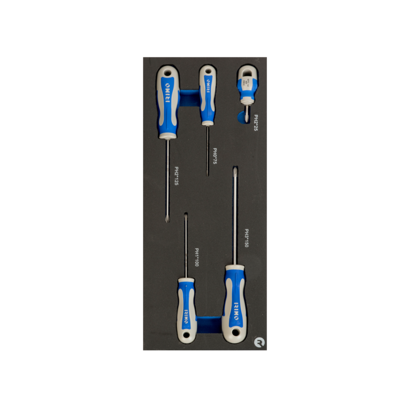 Destornilladores Phillips en foam 1/3 (5 piezas)