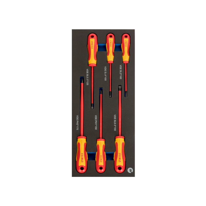 Destornilladores aislados ranurados y Phillips en foam 1/3 (6 piezas)