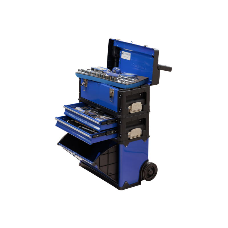 Torre de caja de herramientas sobre ruedas con 98 herramientas en foams