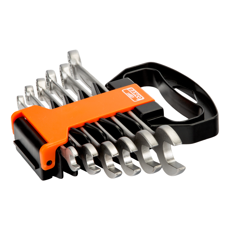 Juego de llaves planas combinadas métricas (6 piezas/soporte de plástico)