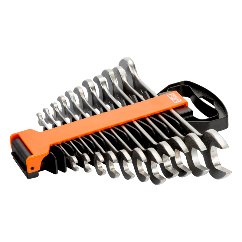 Juego de llaves fijas de dos bocas métricas (11 piezas/soporte de plástico)