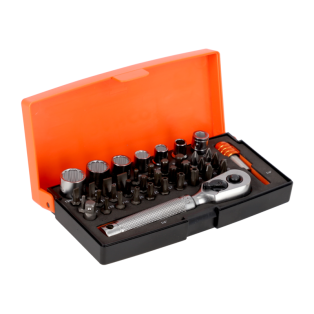 Juego de llaves de vaso de 1/4" con perfil métrico bi-hex y puntas de destornillador/portapuntas - 39 piezas