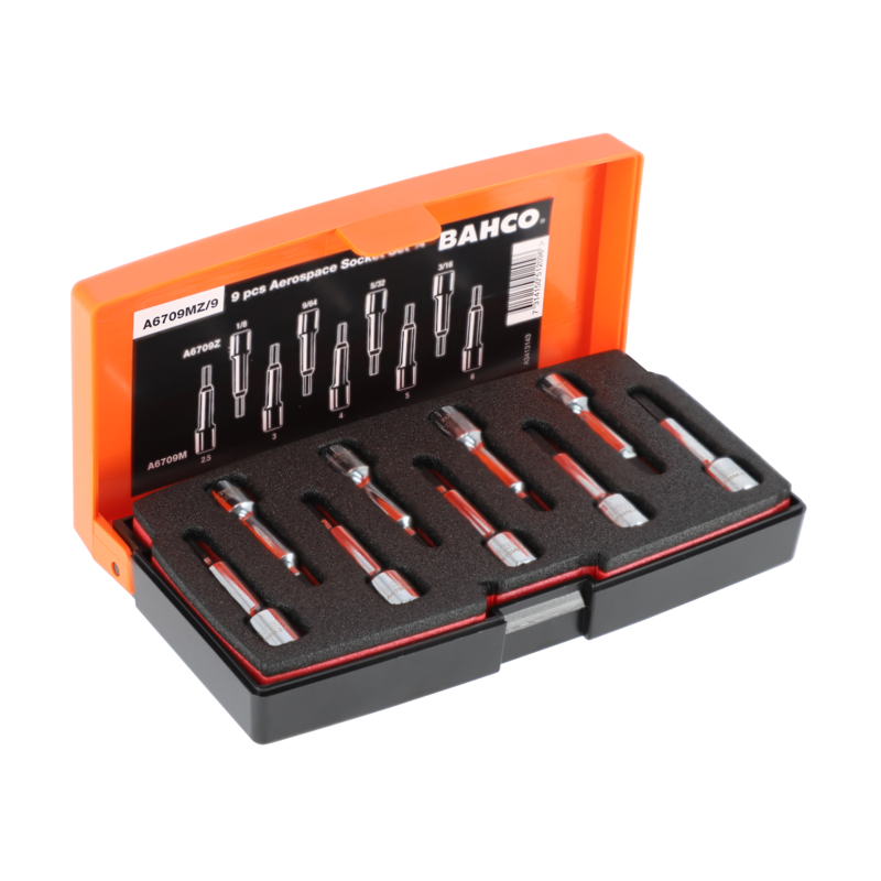 Juego de vasos largos de 1/4' para tornillos de cabeza hexagonal métricos e imperiales - 9 piezas/caja