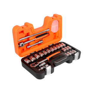 Juego de vasos de 1/2" con perfil estriado en mm y carraca - 24 piezas