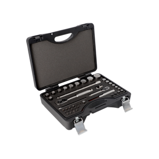 Juego de vasos con cuadrado de 1/4" y 1/2" con perfil bi-hexagonal métrico - 42 piezas