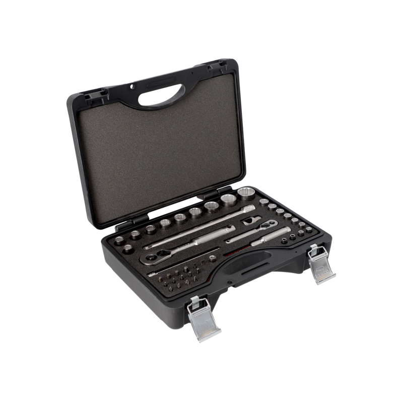 Juego de vasos con cuadrado de 1/4" y 1/2" con perfil bi-hexagonal métrico - 42 piezas