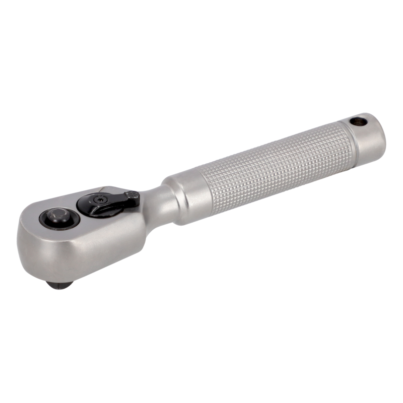 Carraca reversible corta de 1/4" con cabeza tipo pera