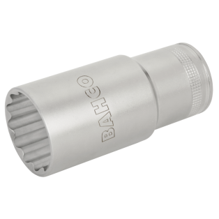 Vaso serie larga con cuadradillo de 1/2" y perfil bi-hexagonal de 34 mm en blíster