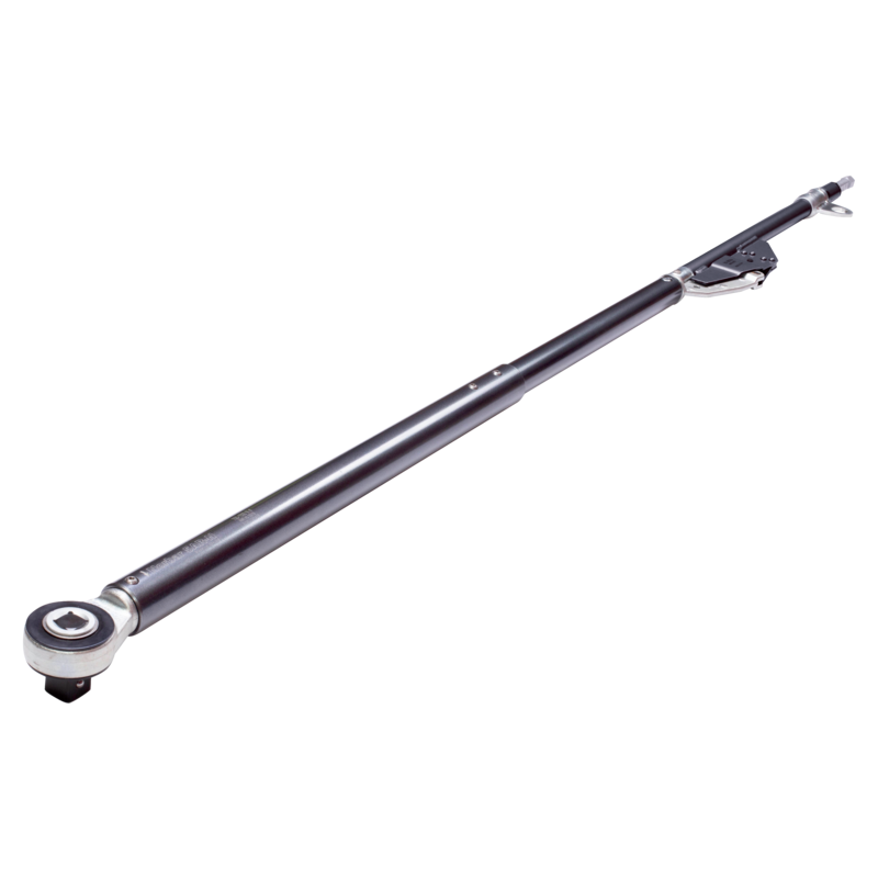 Llave dinamométrica mecánica articulada ajustable de disparo con cabeza fija de carraca 1.500 N.m.