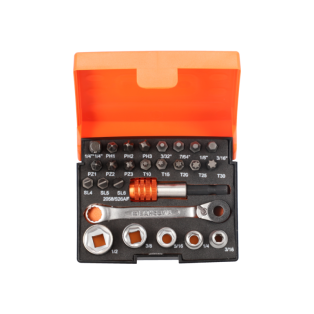 Juego de puntas y vasos estándar de 1/4" para tornillo de cabeza ranurada/ Phillips/Pozidriv/TORX®/Hex - 26 piezas