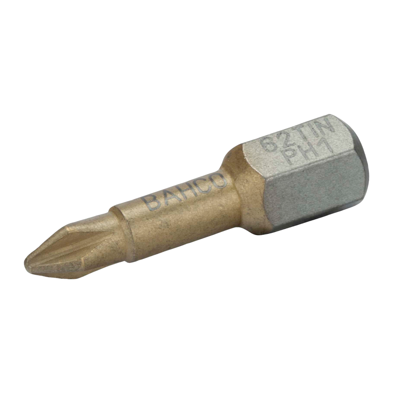 Punta de torsión TiN 1/4" para tornillos Phillips PH1 de 25 mm (10 piezas/caja de plástico)