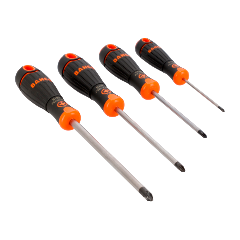 Juego de destornilladores Phillips BahcoFit con mango de goma - 4 piezas