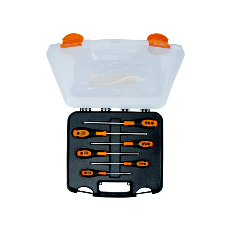 Juego de destornilladores ranurados/Phillips/Pozidriv con mango de goma